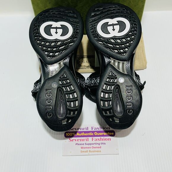 Gucci Run 10/US 10.5 Touch Strap Sandals Square G Jacquard Canvas Black NIB $970 - Picture 8 of 12